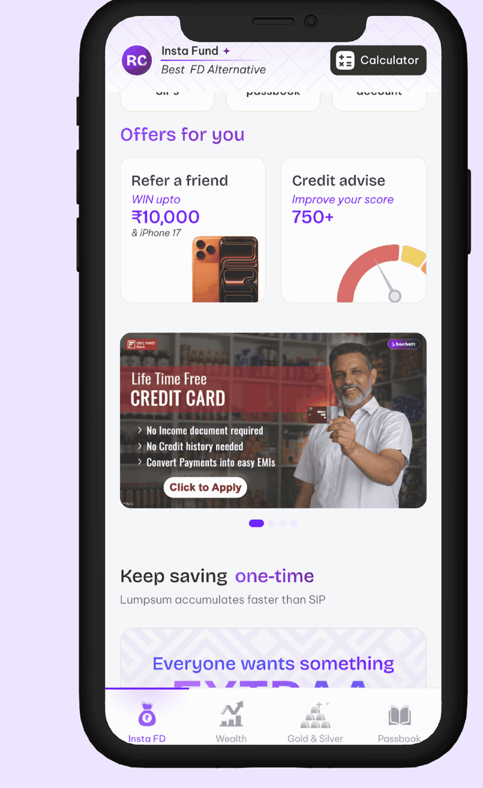 Bachatt app home screen showing an in-app ad placement